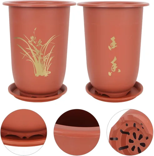 Vista 8 de Xmas Orchid Flower Pots, 2 Sets Plastic Breathable Planters with Tray