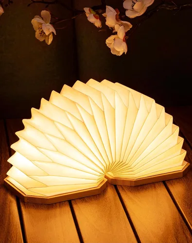 Vista 9 de Originality - Lámpara de acordeón plegable, lámpara de escritorio de madera portátil, regalos japoneses, linterna de papel LED creativa con USB