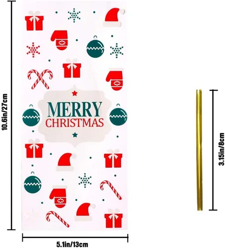 Vista 7 de XIMISHOP 120 bolsas de celofán de Navidad, bolsa de celofán para dulces