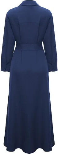 Vista 21 de VERWIN Vestido largo de manga larga para mujer, holgado, elegante, con botones, con bolsillos y cinturones