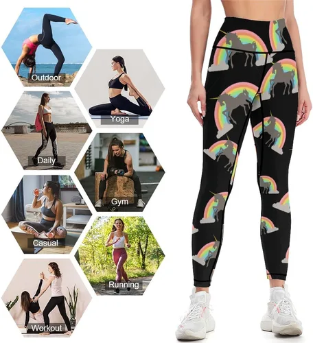 Vista 3 de Rainbow Unicorn Workout Leggings for Women High Waisted Tummy Control Yoga Pants