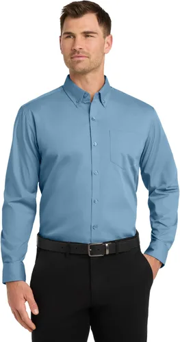 Vista 9 de Port Authority Camisa de popelina sin preocupaciones de manga larga Negro profundo