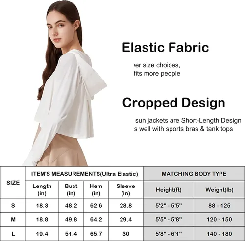 Vista 8 de Women's UPF 50+ Cropped Sun Protection Jacket - Perfect for Summer Outdoor Activities