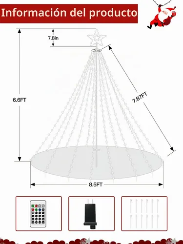 Vista 8 de Luces de árbol de Navidad para exteriores, 340 luces LED de decoración de Navidad con estrella superior, luz de Navidad impermeable IP67 con 16