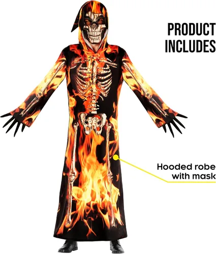 Vista 2 de Morph Disfraz de la parca de fuego para niños, disfraz de la parca para niños, disfraces aterradores para niños, disfraces de la parca para niños