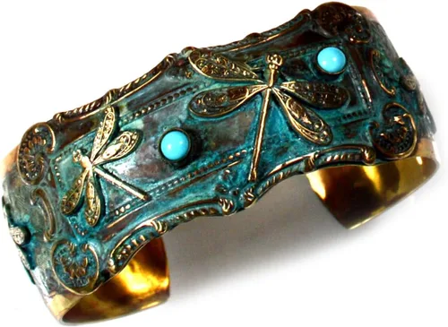 Vista 5 de Elaine Coyne Collectible Artwear - Pulsera doble de libélula con turquesa de la Bella Durmiente