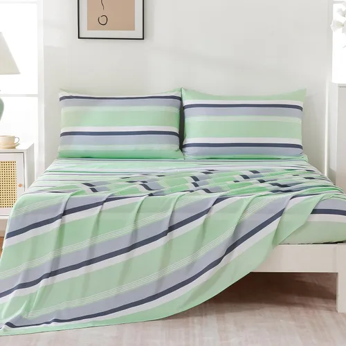 Vista 14 de MCO Juego de sábanas a rayas de 4 piezas, juego de sábanas Full transpirable con bolsillo profundo de 16", moderno y lujoso, juego de ropa de cama