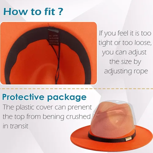 Vista 24 de Sombreros Fedora para hombre, sombrero Panamá de ala ancha con cinturón clásico Unisex Felt Fedora, Adjustable Fit, Breathable Sweatband, All-Day