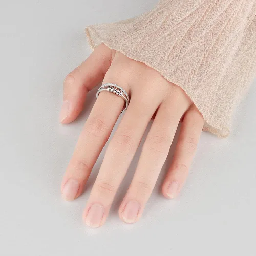 Vista 2 de Vito Anillo de plata de ley para ansiedad, anillo unisex ajustable de banda abierta con cuentas giratorias, 2 capas, anillo giratorio expansible