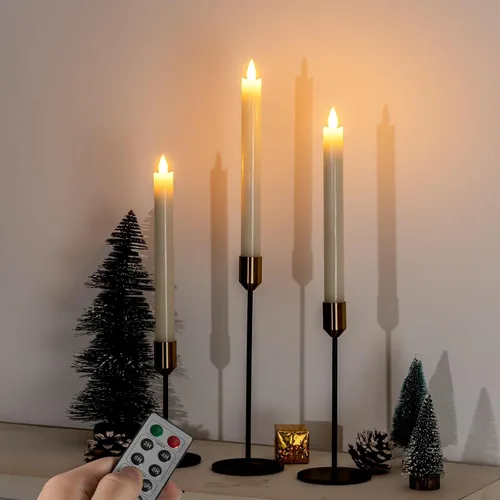 Vista 4 de Homemory Velas cónicas sin llama con cera y temporizador remoto con atenuador, candelabros LED parpadeantes, velas de ventana operadas con batería