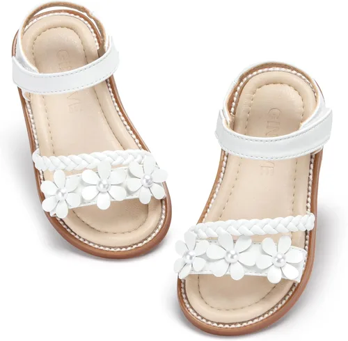 Vista 13 de GINFIVE Sandalias planas para niñas pequeñas, zapatos de vestir con punta Gf361-marrón