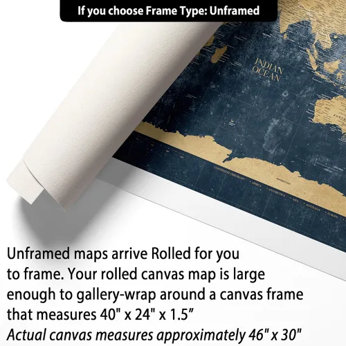 Vista 8 de HolyCowCanvas Mapa Mundial de Viajes Dorado y Azul Marino con Alfileres, Tablero de Mapa Mundial Personalizado con Alfileres para Rastrear Lugares