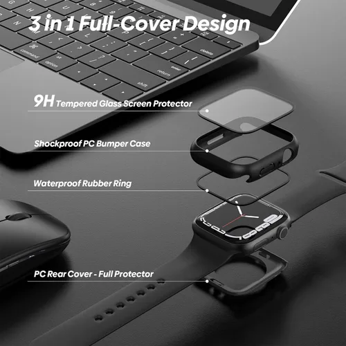Vista 2 de [Paquete de 2] Funda impermeable 2 en 1 compatible con Apple Watch de 1.575 pulgadas (1.575 in), protector de pantalla SE Series 6 5 4, película