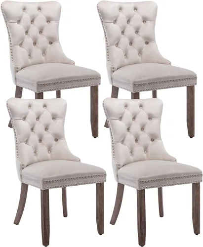 Vista 52 de Juego de 2 sillas de comedor de terciopelo beige, modernas sillas de cocina tapizadas