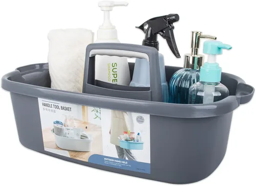 Vista 6 de Organizador de suministros de limpieza grande portátil con asa, cubo de plástico, almacenamiento de herramientas para baño, dormitorio, cocina