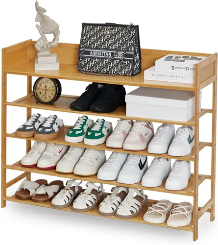 Vista 9 de Organizador de Zapatero de Bambú, Estante Organizador de Almacenamiento de Zapatos de 4 Niveles, para Entrada, Pasillo y Armario (Marrón-31.5)