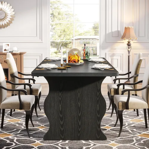 Vista 5 de Tribesigns Mesa de comedor negra para mesa de cocina moderna rectangular de 4 a 6 pulgadas, muebles de cocina y comedor grandes de granja