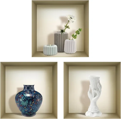 Vista 14 de Arte de pared 3D, juego de calcomanías de nicho, decoración de pared 3D, calcomanías de pared para sala de estar, calcomanías de pared