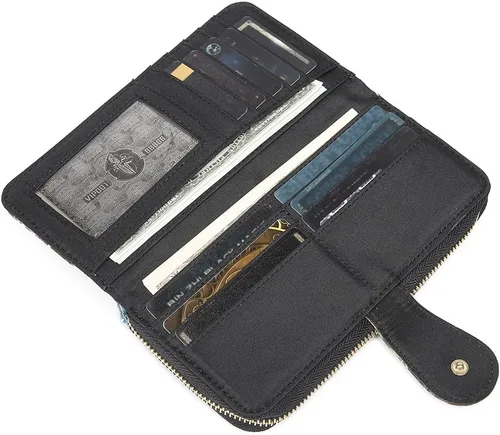 Vista 122 de Cartera de mano para mujer, estilo bohemio, con RFID, elegante, espaciosa con correa para viajes, capacidad para tarjetas, teléfono, dinero