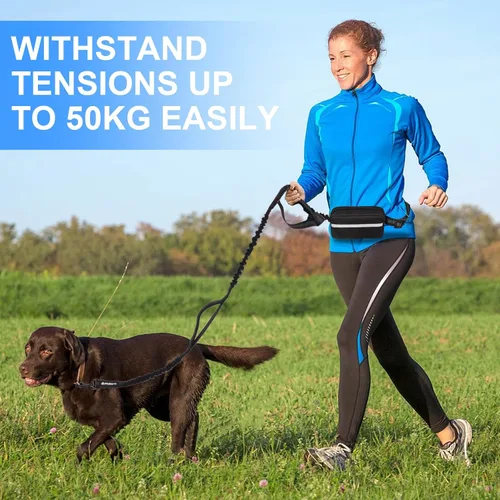 Vista 8 de Philorn Correa de perro manos libres con bolsa, correa de cintura ajustable para pasear perros, correas de correr para perros medianos y grandes