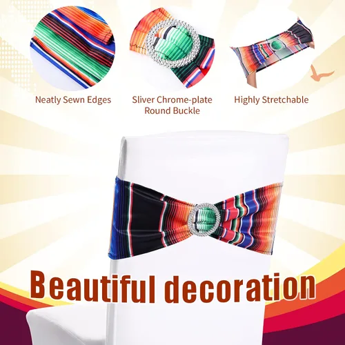 Vista 3 de Newwiee 12 bandas elásticas para sillas de comedor con temática mexicana, bandas de elastano para decoración con hebilla para bodas, eventos
