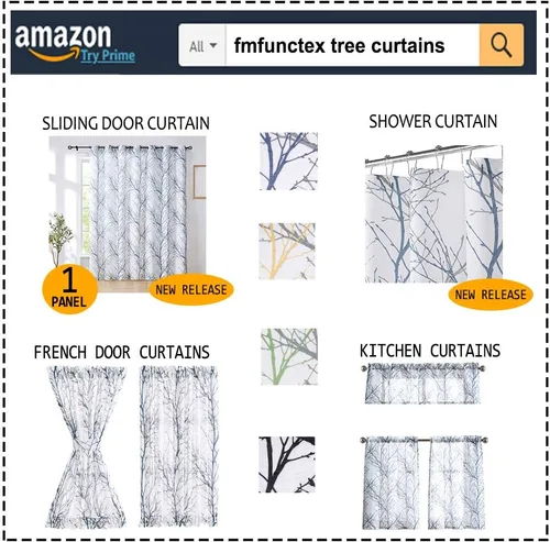 Vista 6 de FMFUNCTEX Cortinas de cenefa de ventana con estampado de ramas de árbol negro, cenefa corta semitransparente blanca para cocina, baño, bolsillo