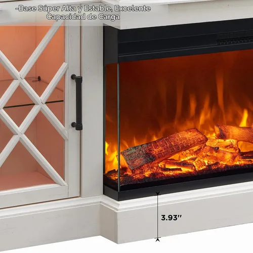 Vista 8 de OKD - Mueble de TV de estilo granja con chimenea, soporte de centro de entretenimiento de 70" con chimenea eléctrica de vidrio de 3 lados de 36