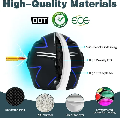 Vista 4 de Casco modular Bluetooth para motocicleta, aprobado por DOT, doble visera, abatible, de cara completa, con Bluetooth, casco de motocicleta integrado