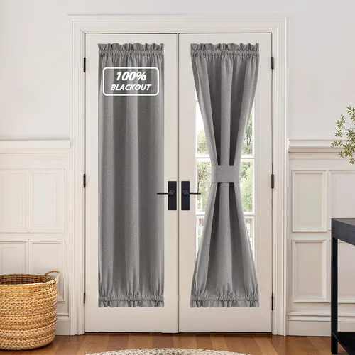 Vista 100 de NICETOWN Cortinas de Lino para Puerta Lateral - Cortinas Opacas con Aislamiento Térmico para Puerta Delantera Francesa para Sombra Pequeña