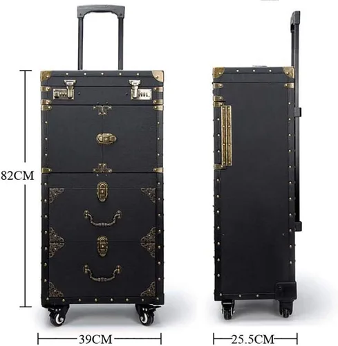 Vista 6 de Carro con ruedas con cerradura para maquillaje, carrito con canastilla para peluquería, organizador de viaje, estuche cosmético para salón