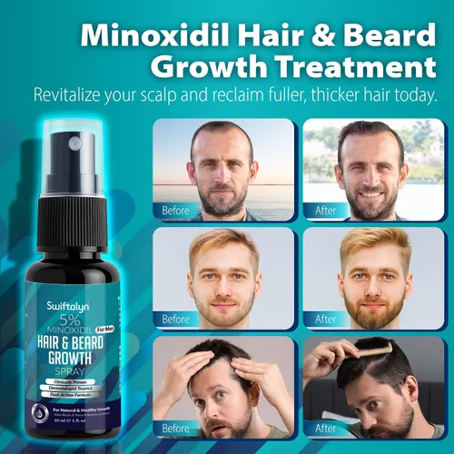 Vista 2 de 5% de minoxidil para hombres Barba: aceite de pelo y barba Spary con biotina, extracto de jengibre, aceite de lavanda