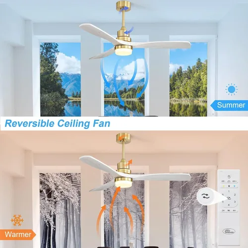 Vista 4 de Sofucor Ventiladores de techo de madera maciza de 52 pulgadas con luces y control remoto, ventilador de techo regulable de 6 velocidades