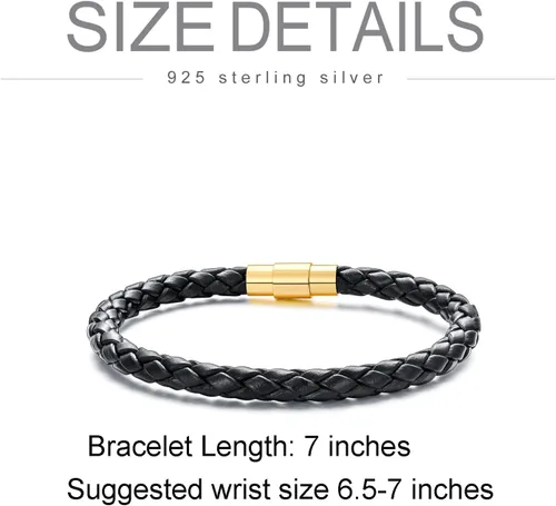 Vista 6 de KXJ Pulseras de cuero trenzado unisex de 0.197 in para hombres y mujeres, pulsera de cuerda de cuero genuino, marrón, azul, negro, cierre magnético