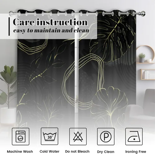 Vista 8 de Cortinas opacas negras y doradas, cortinas modernas de mediados de siglo para dormitorio, sala de estar, 63 pulgadas de largo, juego de 2 paneles