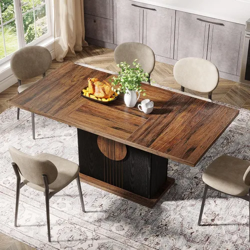 Vista 5 de Tribesigns Mesa de comedor rectangular de 55 pulgadas para 4 a 6 personas, mesa de comedor de madera de granja para cocina, comedor y sala de estar