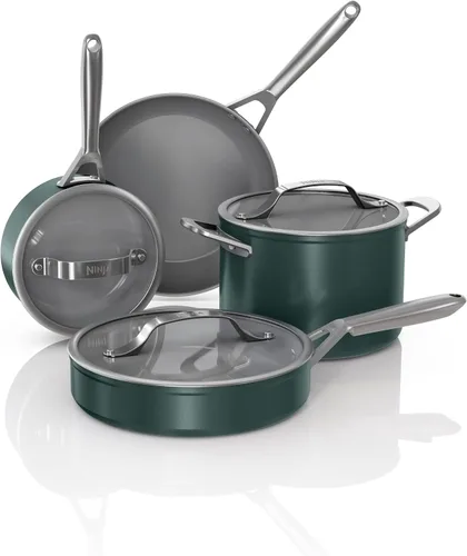 Vista 18 de Juego de ollas y sartenes Ninja antiadherentes Juego de utensilios de cocina de cerámica premium de vida extendida 9 piezas antiadherentes Gris