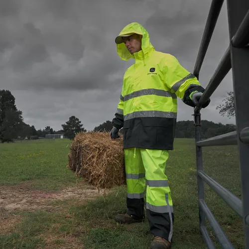 Vista 2 de John Deere Hi-Visibility Rain Suit, ANSI Class 3, Poly Oxford with PU Backing, Hi-Vis YellowBlack