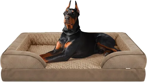 Vista 14 de L Plus - Cama ortopédica para perros grandes, sofá lavable para perros con espuma para huevos, forro impermeable y parte inferior antideslizante