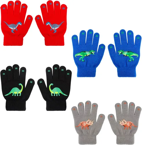 Vista 4 de SUNNEEHOME Kids Gloves Winter Bulk for Boys or Girls Gloves Warm Knitted Stretchy Full Fingers Gloves for Birthday Gift
