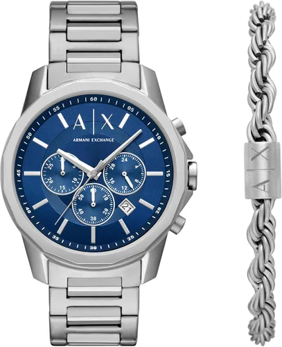 Vista 11 de A X Armani Exchange Reloj de vestir cronógrafo para hombre con correa de acero inoxidable, silicona o cuero