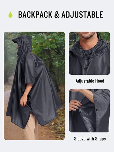 Vista 6 de SaphiRose Poncho de lluvia con capucha impermeable para hombres, mujeres y adultos