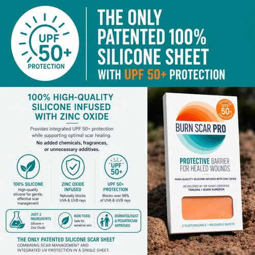 Vista 3 de Burn Scar Pro™ Láminas de silicona para cicatrices con protección UV (2 hojas)