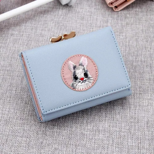 Vista 7 de JIUFENG Cartera corta con bloqueo RFID para mujer, monederos multiusos, con bordado de animales, para tarjetas de crédito, monedas, monederos
