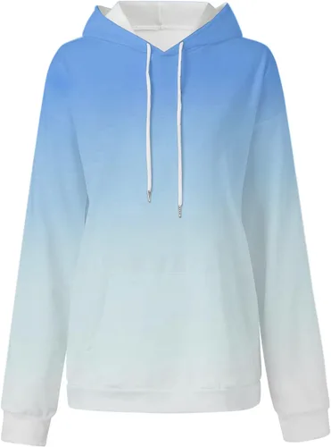 Vista 2 de Sudadera de gran tamaño para mujer, con capucha de color degradado, manga larga, suéter de otoño con bolsillo