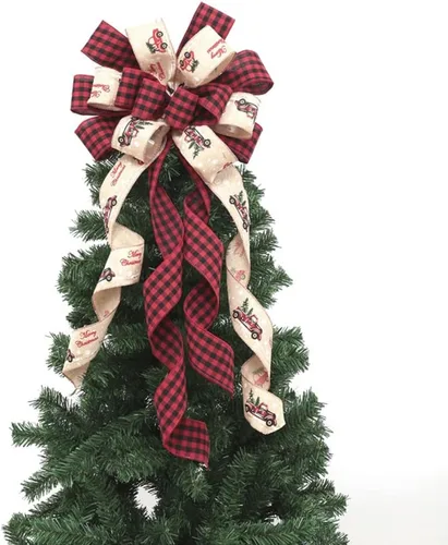 Vista 18 de Ochine Decoración para árbol de Navidad, lazo decorativo para árbol de Navidad, tiras decorativas, cinta, búfalo, arpillera, rojo y negro, lazo