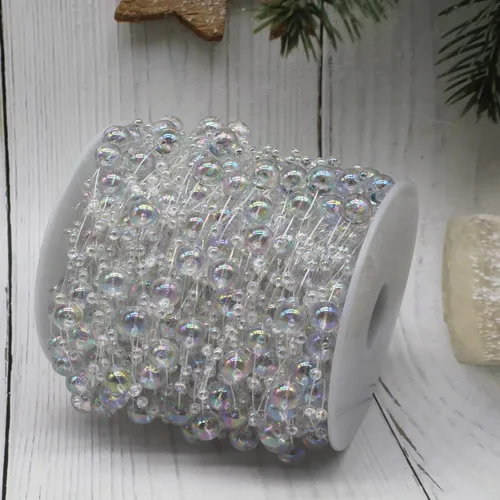 Vista 4 de Guirnalda de Cuentas para Árbol de Navidad de 99 Pies, Hebra de Perlas Artificiales de 3-8mm, Cadena de Cuentas para Manualidades DIY, Bodas