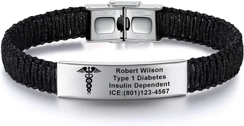 Vista 16 de Pulseras de alerta médica para mujeres Pulseras de identificación médica personalizables para hombres, niñas y niños Pulseras médicas trenzadas