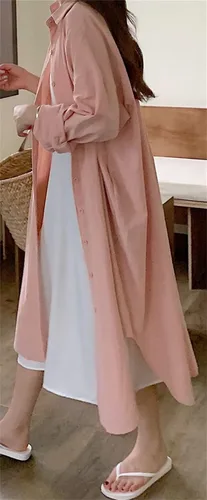 Vista 3 de Beralst Vestido largo casual de manga larga con botones para mujer