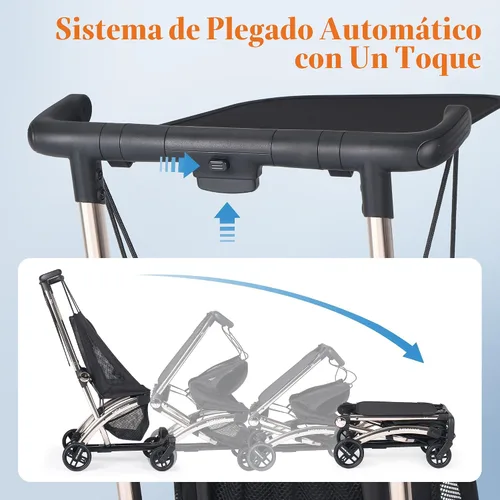 Vista 4 de Cochecito de viaje doble plegable automático R1 - Puede convertirse en dos cochecitos individuales