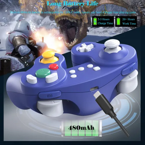Vista 6 de EXLENE Gamecube Controller Switch, Wireless Switch Pro Controller for Nintendo SwitchLitePCAndroidIosSteam, Support Wake Up, Motion, Adjustable